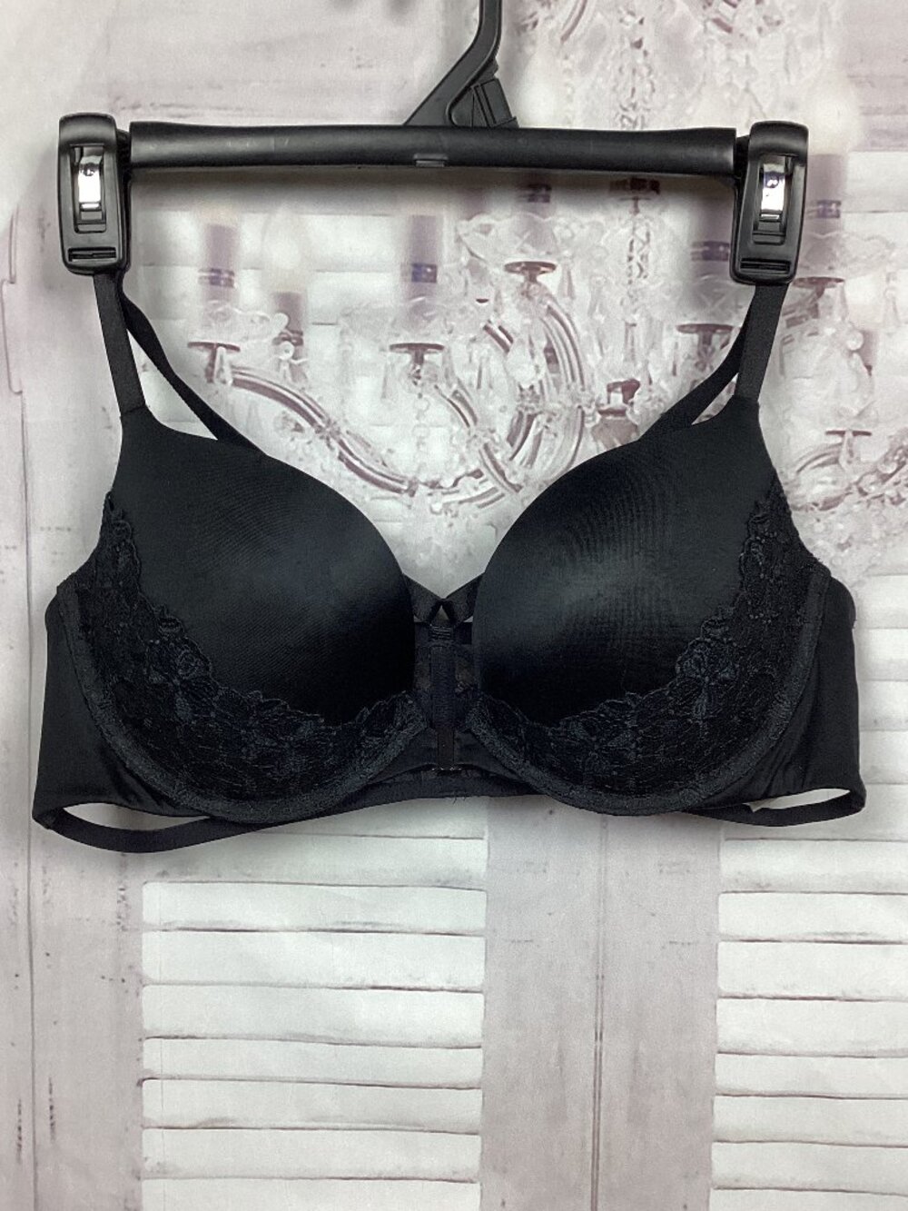 Victoria's Secret Black Lace Bra Very Sexy Cross Strap Pushup 36C